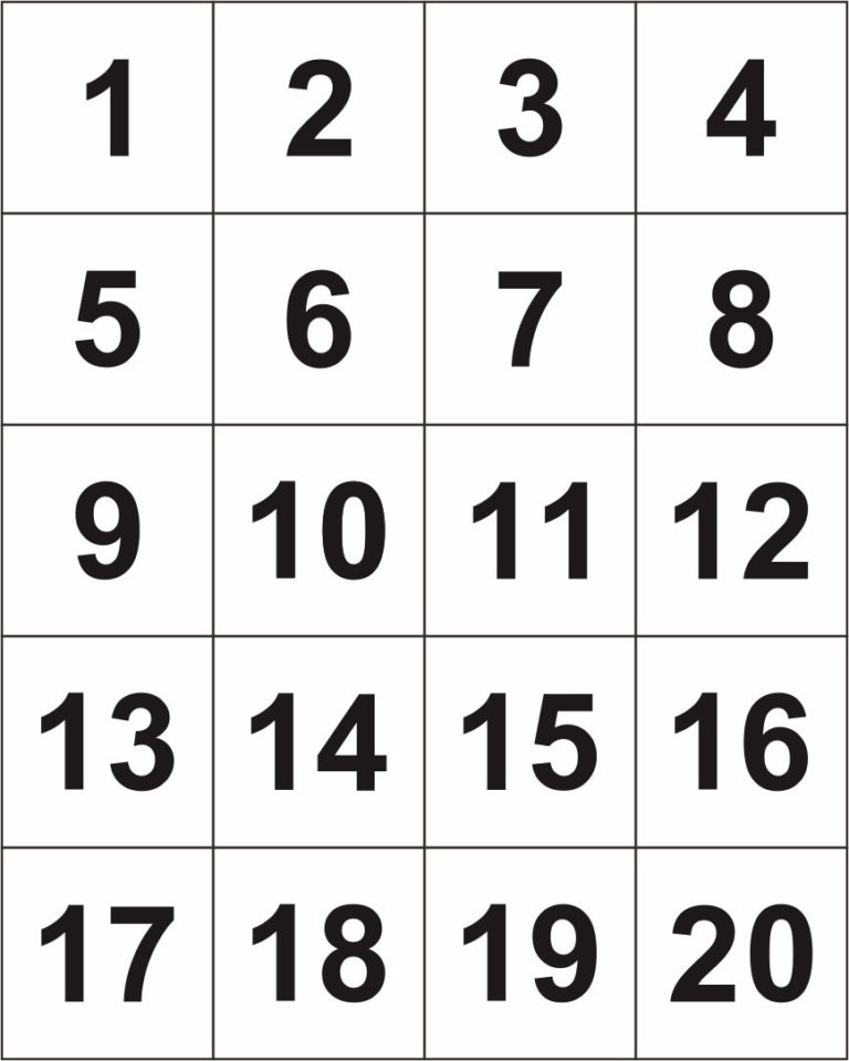 4 Best Large Printable Number Cards 1 20 Printablee