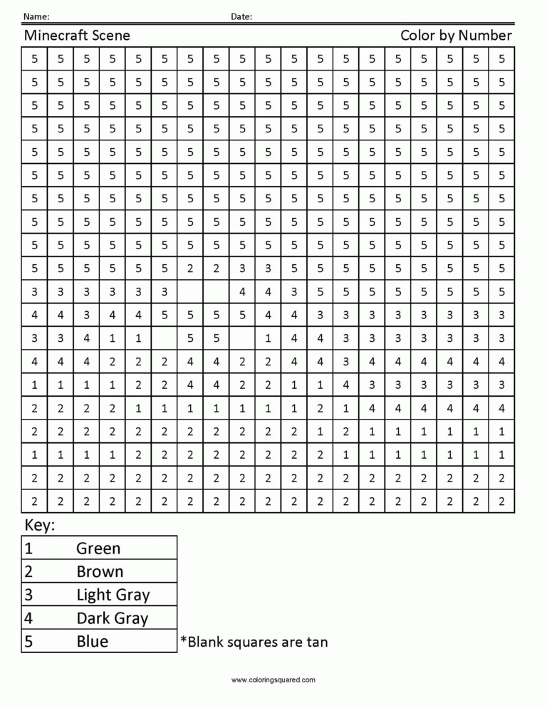 Minecraft Scene Color By Number Coloring Squared Clip