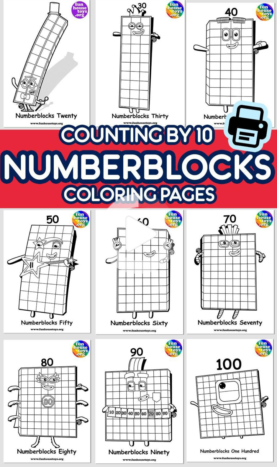 New Numberblocks 100 Available As Coloring Printable For Color By 