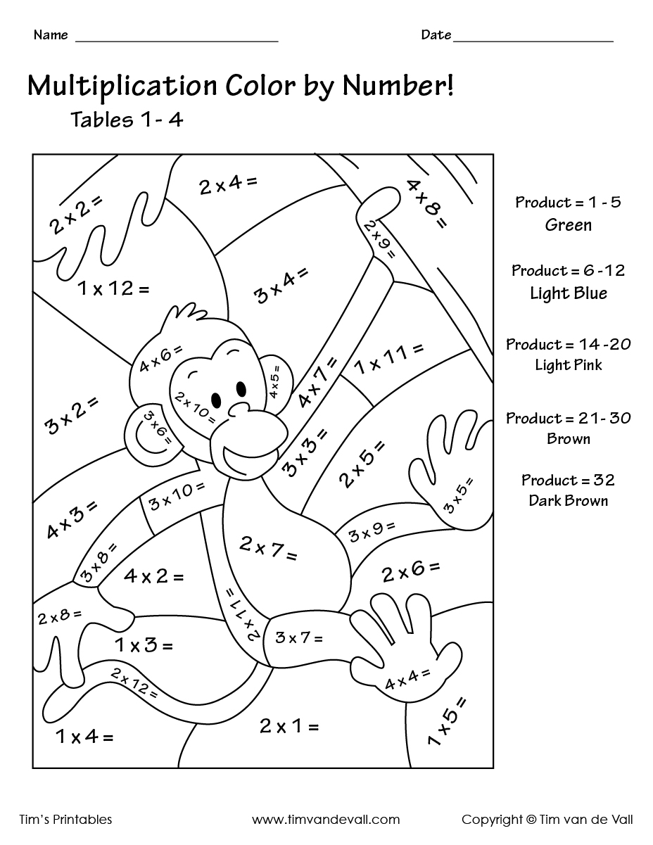 Printable Color By Number Multiplication Color By Number Printable